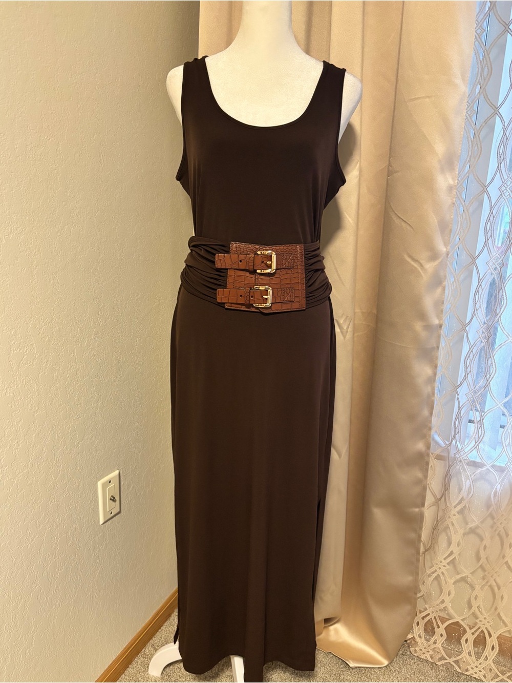 BOSTON PROPER Classic Scoop-neck Column Maxi Dress, size S